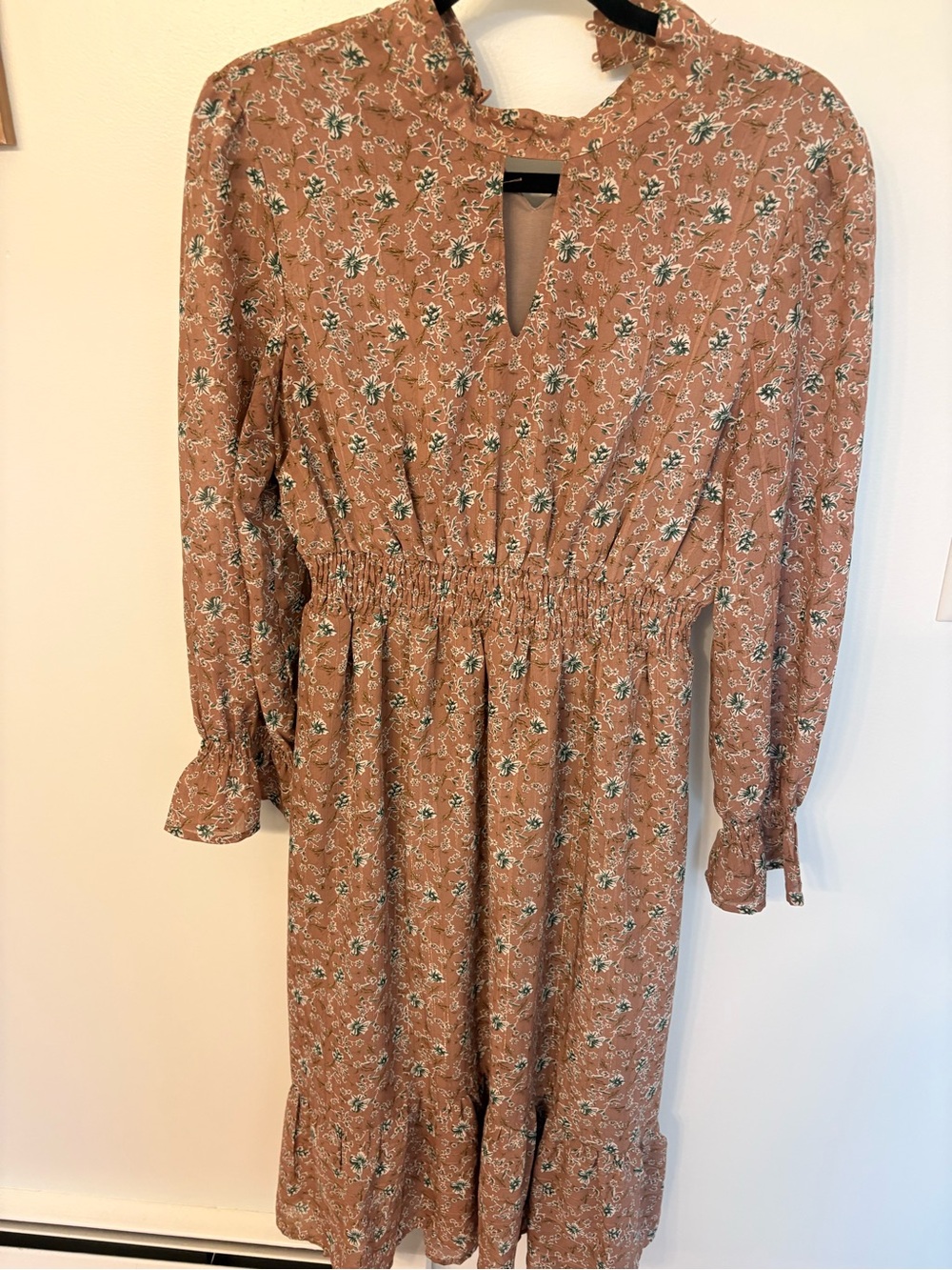 Orange Creek | Floral Smocked Waist Long Sleeve Dress - Rust